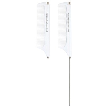 Mabor Retractable Rat Tail Comb for Parting, Portable Small Pocket Fine Tooth Teasing Comb for Styling Hair Cutting Braiding Stainless Steel Pin Tail Teasing Comb(White)