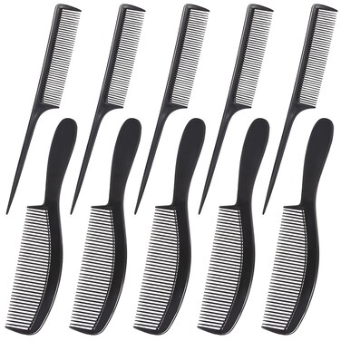 10-Pack Premium Black Carbon Fiber Hair Comb Set for Women and Men - Professional Fine and Wide Tooth Styling Combs for Teasing, Parting, and All Hair Types.