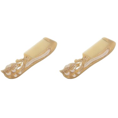 Hair Massager 2pcs Ox Horn Comb Anti- Static Pocket Horn Comb Engraving Buffalo Horn Comb Water Waving Combs