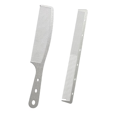 2 Pcs Metal Comb, Fine Tooth Comb, Stainless Steel Comb Set, Anti Static dandruff comb, Heat Resistant, Professional Barber Comb Set, Combs for Women, hair combs for men, Wood Grain Design