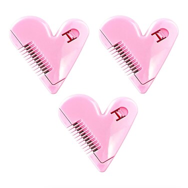 3Pcs Mini Hair Cutter Comb, Heart-Shaped Manual Hair Bangs Trimmer for Kids, Women, Girls Hair Cut Accessories, Pink