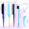 8 Pcs Hair Styling Set - Dual Edge Teasing Brush, Triple Teasing Comb, Rat Tail Comb, Grooming Clips for Women, Girls, Stylists (Blue)