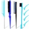8 Pcs Hair Styling Set - Dual Edge Teasing Brush, Triple Teasing Comb, Rat Tail Comb, Grooming Clips for Women, Girls, Stylists (Blue)