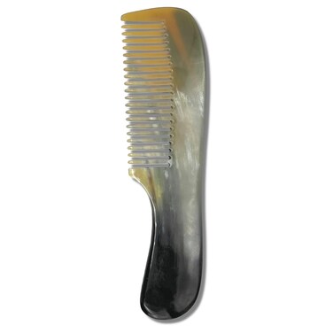 Natural Ox Horn Comb from Saki Shears - 100% Handmade Premium Quality Anti-Static Buffalo Horn Comb (Brown Rounded Style)