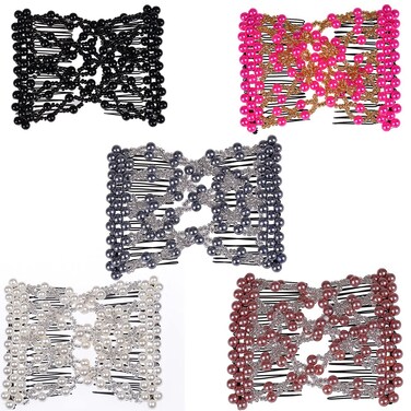 5Pcs Easy Stretch Beaded Hair Combs Double Magic Comb Clip Hairpins for Women Hair Styling