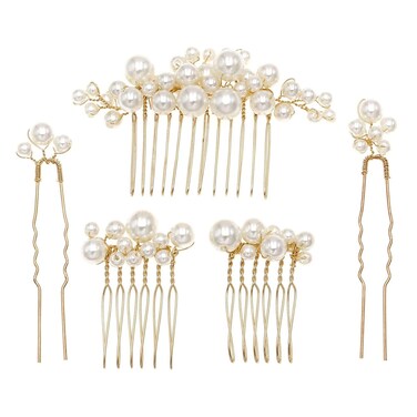 Wedding Pearl Hair Combs Set of 5 PCS - Elegant Hair Accessories for Bridal Women (Gold)