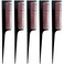 5-Piece Triple Teasing Comb Set - Rat Tail Combs for Women, Perfect for Adding Volume and Evening Styling (Black with Red, 8 x 1.2 inch)