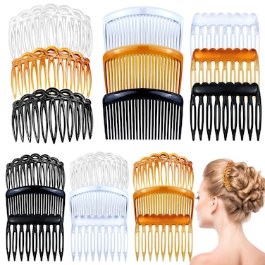 18-Piece Twist Hair Comb Set for Girls &amp; Women - Plastic Hair Clips with 9/11/25 Teeth for Multiple Hairstyles (Black, Transparent, Brown)