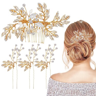 4 Pcs Wedding Hair Combs - Bridal Rhinestone Pearl U-shaped Clips for Hair Accessories, Brides and Bridesmaids