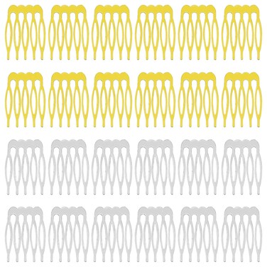 32pcs Hair Side Combs, 5 Teeth Small Metal Combs French Teeth Hair Combs Plain Blank Crafting DIY Slide Combs Bridal Wedding Veil Combs for Hair Decoration DIY Accessories(Gold, White K)
