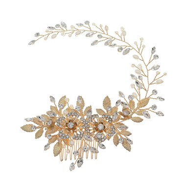 OSALADI Golden Alloy Hair Comb: Wedding Side Comb, Handmade Pearl Hair Comb, Flower Bridal Hair Pieces, Wedding Hair Jewelry for Brides Bridesmaids Women