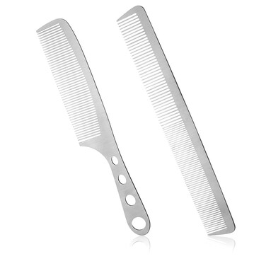 2 Pcs Metal Comb, Hair Styling Comb Fine Tooth Comb Stainless Steel Comb Set Professional Aluminum Hair Combs Anti-static Sparse Haircut Comb Beauty Tool (Silver)