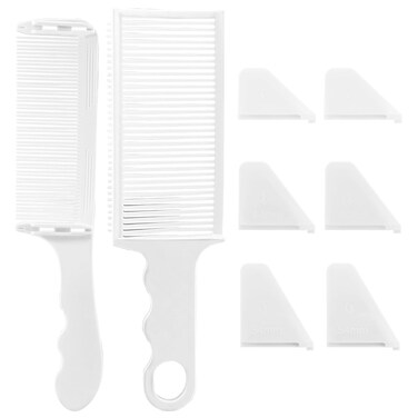 2 Pieces Barber Fade Combs Professional Hair Cutting Comb with 6 Positioning Caliper Adjustable Curved Positioning Flat Top Comb Heat Resistant Clipper Fade Comb for Me(COLOR:White)
