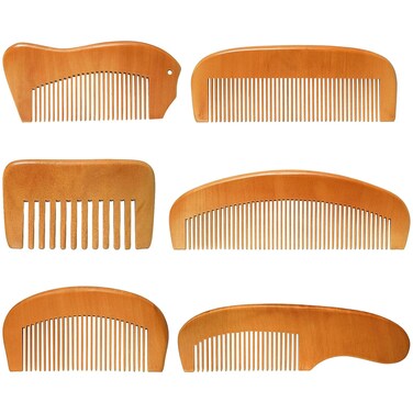 6 Pcs Natural Sandalwood Comb Set, Wide and Fine Teeth, Anti Static Hair and Beard Wooden Combs for Women and Men(Cute Style)
