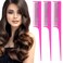 Leinuosen 3 Pcs Triple Teasing Comb Rat Tail Tool Tease Layers Pintail Comb for Women Back Root Teaser Adding Volume Structure Styling(Pink)