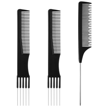 3Pcs Teasing Comb for Women, Hair Combs with Metal Pick Combs and Fine Tooth Rat Tail Parting Combs Salon Teasing Back Combs with Stainless Steel Lift for Women Hair Styling