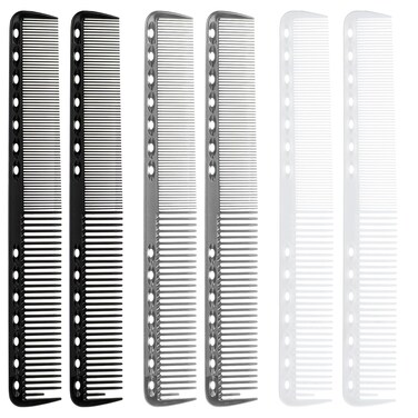 6Pcs Cutting Combs for Hair Stylist Professional Carbon Fine Cutting Comb Heat Resistant Carbon Fiber Salon Hairdressing Comb for Men(Black, Grey, White)