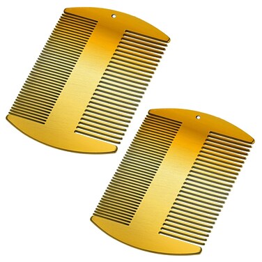 Boao 2 Pieces Metal Hair Combs for Women Men Beard Mustache Comb Lice Wallet Fine Cutting Teasing Barber Stainless Steel Hair Styling Dandruff Remove Dreadlock(Gold)