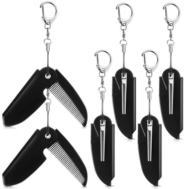 Nosiny 6 Pcs Beard Mustache Folding Comb with Keychain Folding Beard Comb Handmade Moustache Comb for Multifunctional Pocket Saw Cut Styling, Black