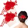 2 PCS Floral Rhinestone Hair Combs - Red Rose Gold Pearl Accents, Sparkly Bridal Side Hair Pieces for Wedding