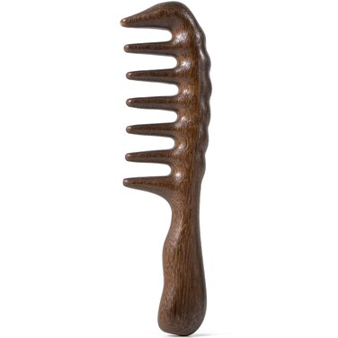 Wooden Wide Tooth Comb, Large Thicken Natural Sandalwood Hair Combs for Curls, Women and Men, Detangles Long Thick Wet or Dry Hair, Head Scalp Massager, Anti-static (Golden Sandalwood)