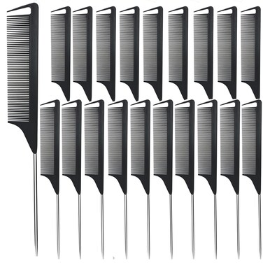 Metal Carbon Parting Combs for Women, Girls - 20 PCS for Curly, Braiding, Styling Hair (Black)
