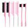Hair Styling Comb Set - 6 PCS Teasing Brush, Rat Tail Edge Brush for Women, Girls, Kids Braiding, Backcombing (Pink)
