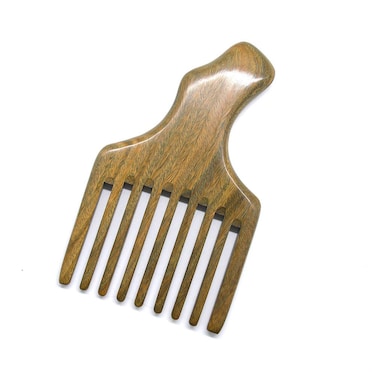 Hair/Beard Pick/Wide Tooth Comb &ndash; Made Of One Whole Piece Of Natural Green Sandal Wood With Fantastic Handle (M049)