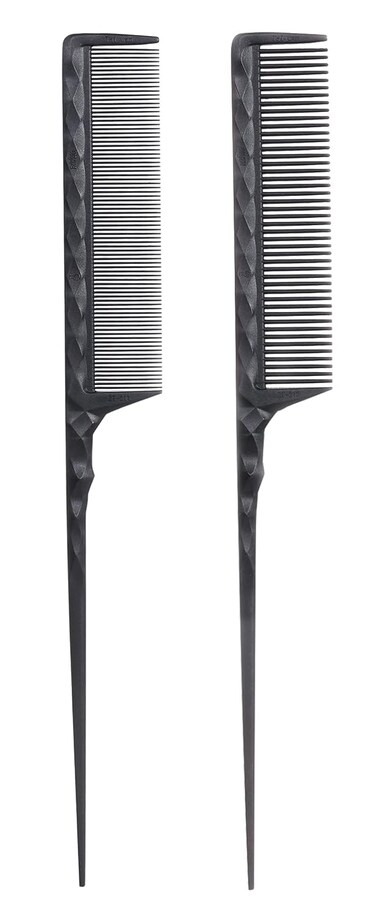 PERFEHAIR Heat Resistant Rat Tail Combs for Flat Iron Straightening, 2 Pieces Carbon Fiber Anti Static Styling Combs for Women, Fine and Wide Teeth, Black