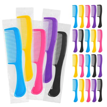 25 pcs Combs In Bulk Individually Wrapped, Colorful Hair Combs, Bulk Combs For Homeless Individually Wrapped For Women,Kids,Hotel,Airbnb,Shelter,Homeless(black,yellow,pink,blue,purple)