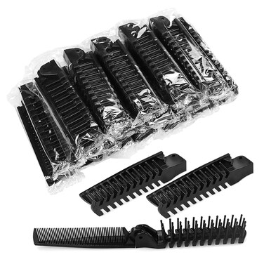 Foldable Combs in Bulk Individually Wrapped, Travel Pocket Hair Comb, Folding Hair Brush Double Headed, Brush Comb Styling Tool for Men Women Combs, Black (One Size, 10, Count)