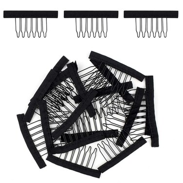 20 Pcs Wig Combs Wig Clips to Secure Wig Wig Comb for Making Wig Caps Hair Clips for Wigs Wig Comb with Metal Teeth &amp; Cloth 6-Teeth Wigs Combs for Hairpiece Making Wig Tools Hair Accessories (Black)