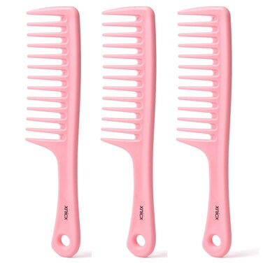 3pcs Wide Tooth Comb Set,Detangling Hair Comb for Curly,Wet,Thick Hair,Hair Brush Shower Comb Detangler Hair Wide Comb with Care Handgrip Comb Styling Comb for Women,Men Macaron Pink