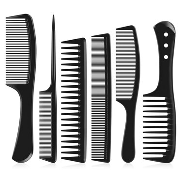 6 PCS Hair Comb Set Black, Durable Wide and Fine Tooth Rat Tail Hair Barber Comb for Women &amp; Man, Professional Combs for Wet Curly Natural Hair Detangling Parting Teasing Styling &amp; Cutting