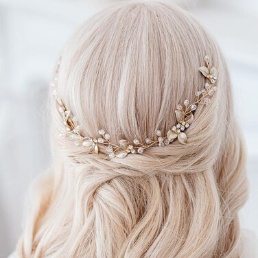 Crystal Wedding Hair Comb Rhinestone Pearl Bride Hair Combs Gold Side Hair Combs Leaf Pearl Headpiece Bridal Hair Accessories for Women