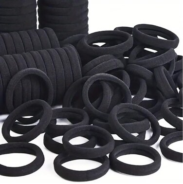 100PCS Black Hair Ties for Women Girls, Seamless Thick Black Hair Band, Elastic Hair Ties No Damage Ponytail Holder