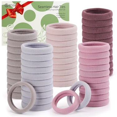100 Pcs Thick Seamless Hair Ties, Ponytail Holders Hair Accessories No Damage for Thick Hair (Pink Theme Colors)