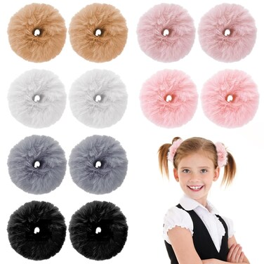 WLLHYF 12 PCS Furry Scrunchies - Artificial Rabbit Fur Hair Accessories, Faux Fur Elastic Ponytail Holders for Women and Girls (Popular Mix Colors)