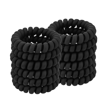 Spiral Coil Hair Ties for Women (Matte Black, 12 Pcs) - No Crease Ponytail Holders for Thick and All Hair Types, Plastic Spiral Ties