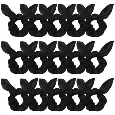Ondder Hair Scrunchies - 15 Pcs Bow Ribbon Scrunchies with Elastic Hair Ties, Ponytail Holders &amp; Hair Accessories for Women, Girls, and Kids - Black