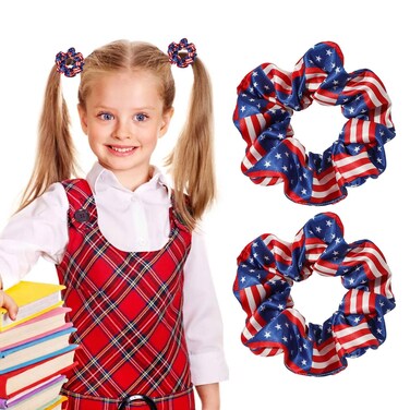 2 Pcs American Flag Scrunchies Elastic Hair Ties -Independence Day Hair Ties 4July Hair Rubber Hair Bands Scrunchie for Women Girls Hair Accessories (Style 1)