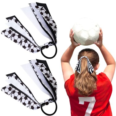 2 Pieces Cheer Soccer Hair Accessories for Girls, Soccer Elastic Hair Ties Ponytail Holders Ribbon Soccer Hair Accessories for Girls Women Soccer Party Team Members