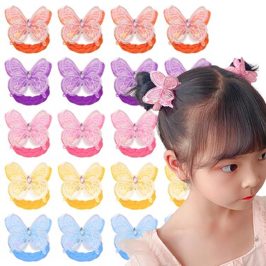 20 PCS Butterfly Hair Ties, Elastic Toddle Hair Ties with Bows and Flowers Colorful Hair Scrunchies Ponytail Holders Hair Accessories for Women Girls