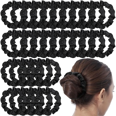 WILLBOND 30 Pcs Small Satin Silk Scrunchies Bulk for Women, Thin Hair Ties Mini Scrunchy Bands Skinny Ponytail Holders for Thick Curly Hair Pony Tails Wrist Decor(Black)