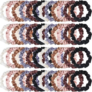 WILLBOND 48 Pieces Neutros Satin Hair Ties Scrunchies Bulk Multicolor Elastic Silk Hair Bands Accessories Ponytail Holders for Women
