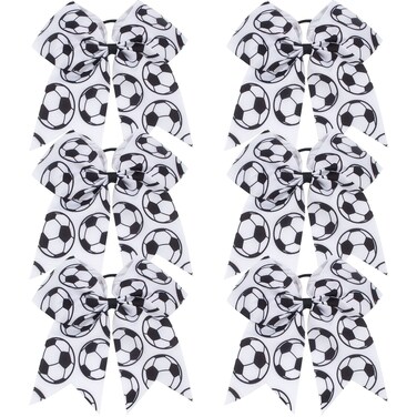 6 Count Soccer Themed Hair Ties, 8 Inch Soccer Cheer Bows Soccer Sport Hair Accessories for Girls Players Teams