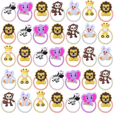 60PCS Jungle Safari Animal Hair Ties for Women Girls, Elastic Animal Hair Ties Ponytail Holder Hair Animal Jungle Safari Accessories (60pcs, Animal)