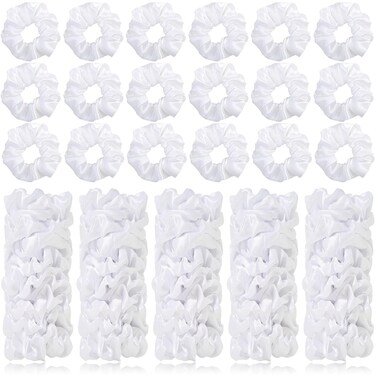 80 Pieces White Satin Scrunchies Bulk, Solid Color Elastic Hair Bands Silky Ponytail Holder for Women Girls Kids Hair Accessories