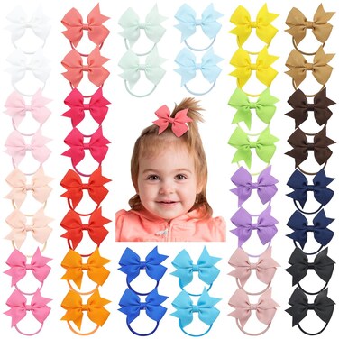 inSowni 40 Pack/20 Pairs Grosgrain Ribbon Bow Hair Ties Elastics Pigtail Ponytail Holders Bands Ropes Scrunchies for Baby Girls Toddlers Kids Children Teens