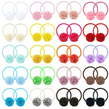 inSowni 40 Pieces/20 Pairs Cute 2.5cm/1" Pompom Hair Ties Scrunchies Elastics Rubber Bands Pigtail Ponytail Holders for Baby Girls Infants Toddlers Kids Teens Thin Hair